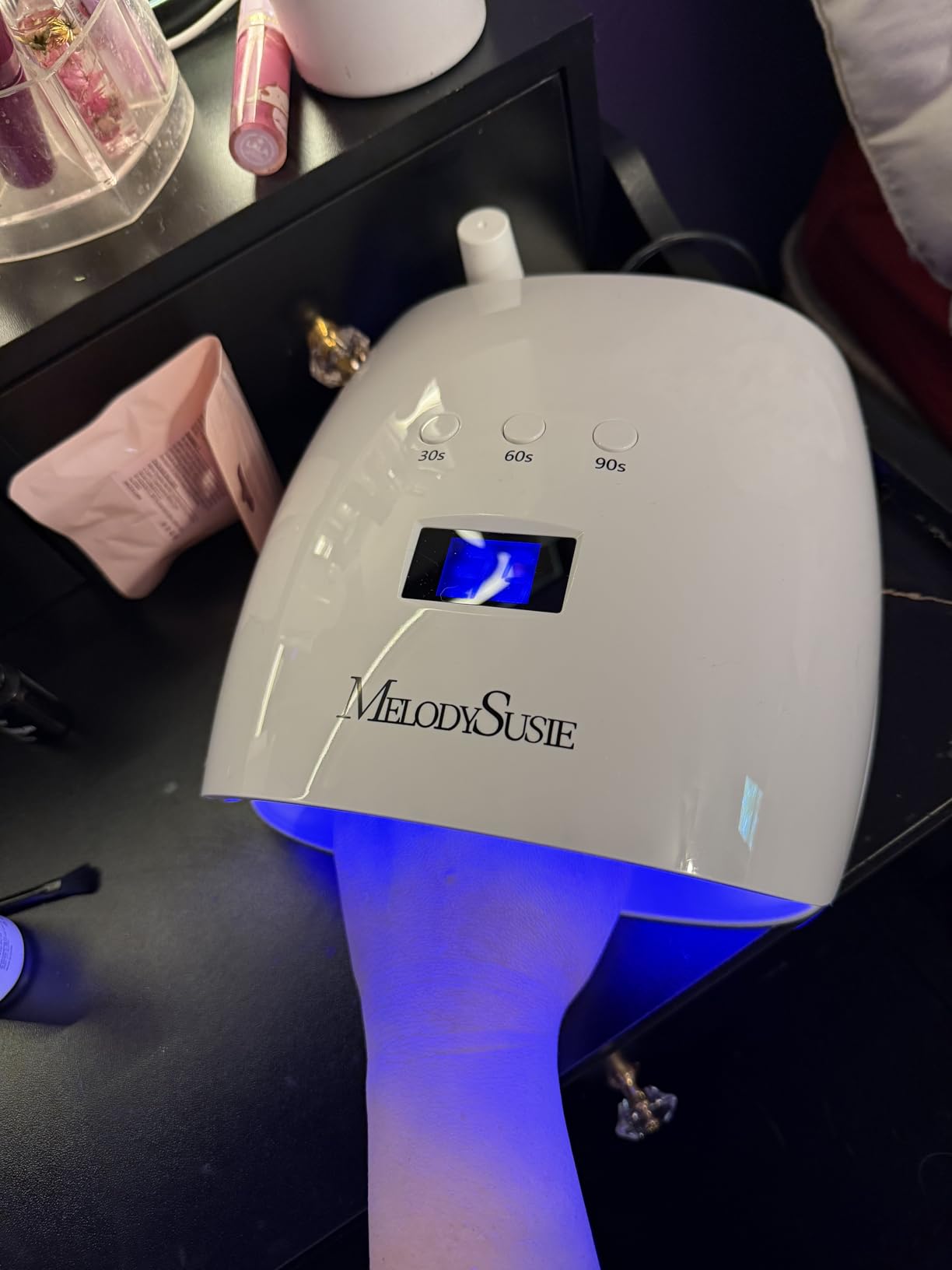 MelodySusie Detachable Base UV/LED Nail Lamp P-Plus30I for Hard Gel | 54W, 3 Timer Settings, Smart Sensor, LCD Display, 30 UV/LED Beads, Rhinestone Glue, Solid Nail Glue Gel, Liner Gel, White customer photo 1