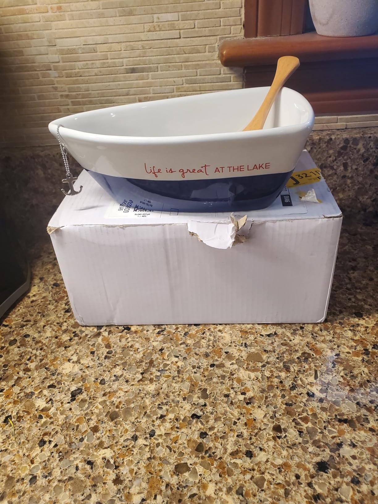 Pavilion Gift Company 67541 12 Oz Stoneware Boat Dish Server with Wooden Oar Scoop Life is At The Lake, Blue customer photo 1