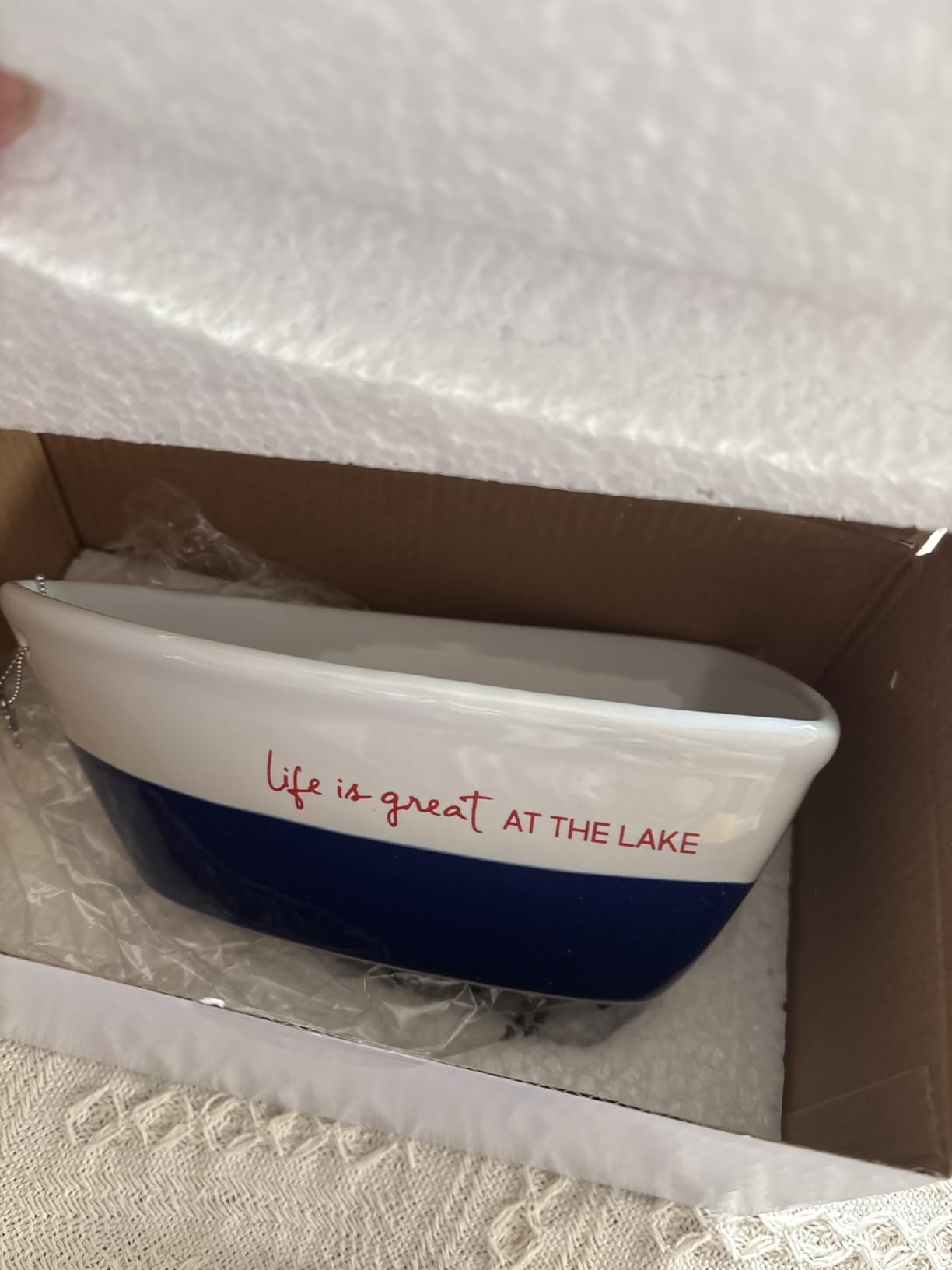 Pavilion Gift Company 67541 12 Oz Stoneware Boat Dish Server with Wooden Oar Scoop Life is At The Lake, Blue customer photo 2