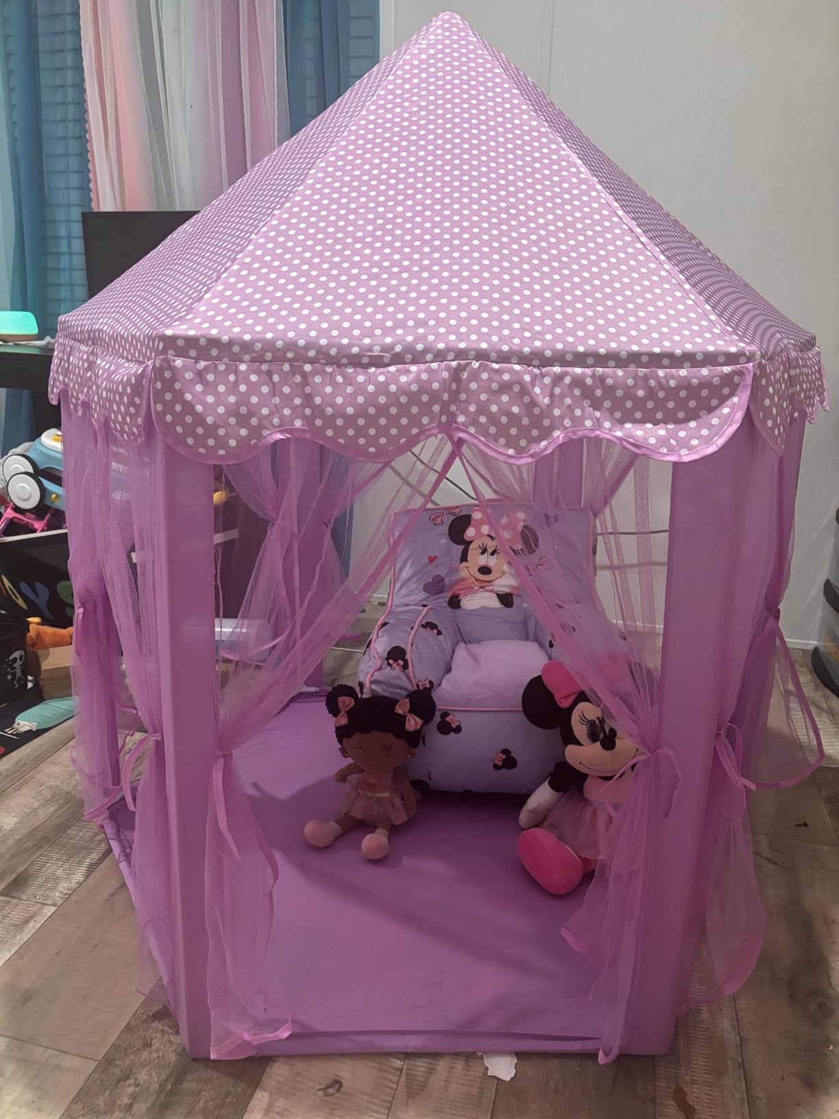 Sumbababy Princess Castle Tent for Girls Fairy Play Tents for Kids Hexagon Playhouse with Fairy Star Lights Toys for Children or Toddlers Indoor or Outdoor Games (Pink) customer photo 1