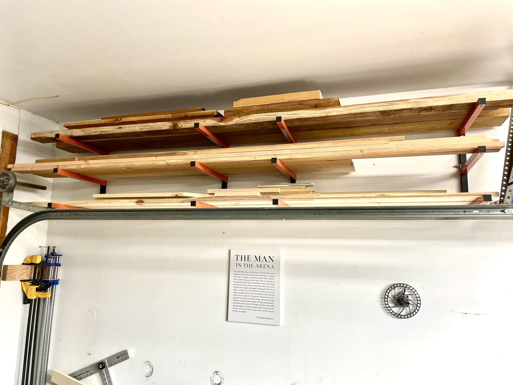 Homydom Heavy Duty Wall Mounted Lumber Storage Rack, 3-Level, 4 Pack Metal Garage Shelving System for Wood, Pipes & Skis, 300 Lbs Capacity Organizer Bracket (Black/Orange) customer photo 1