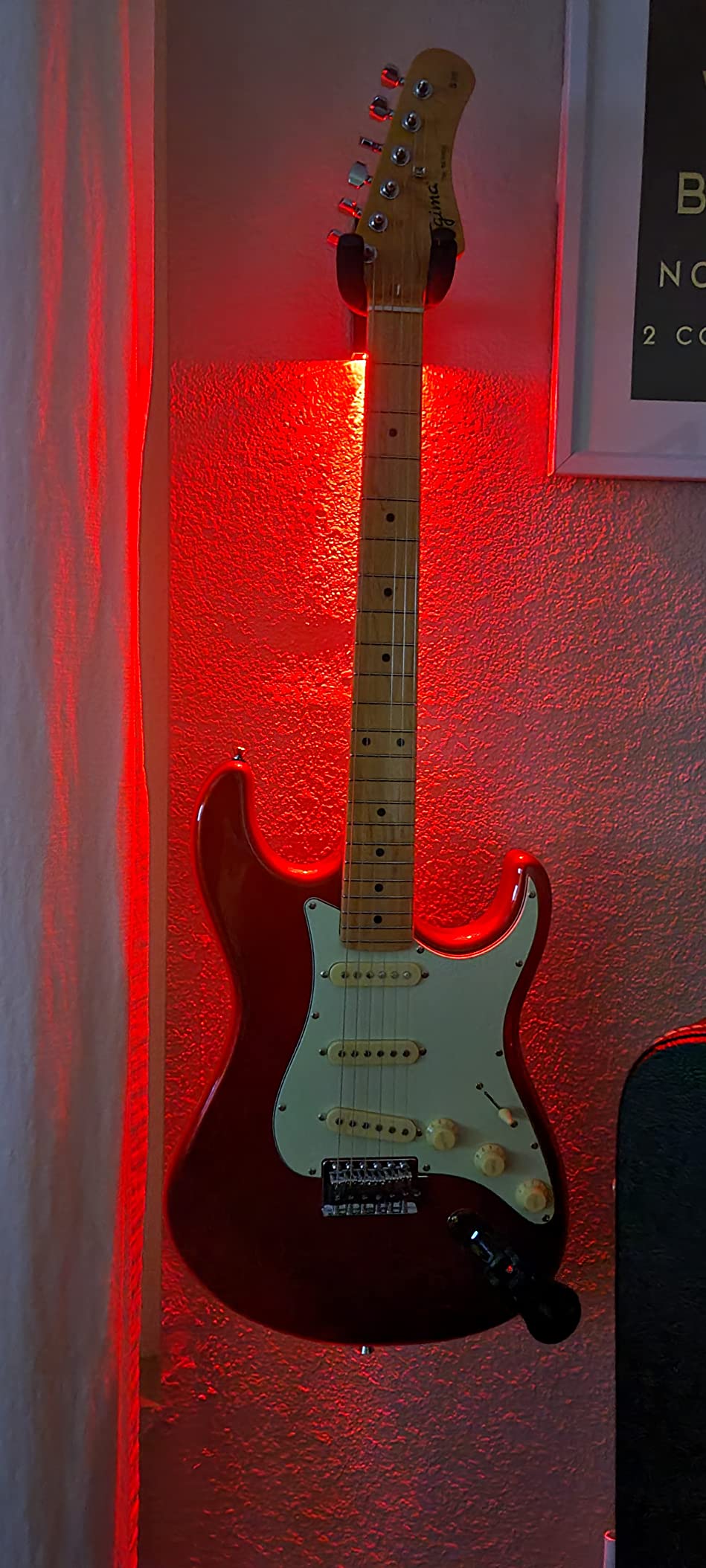 MuzicLight LED Guitar Wall Mount Hanger, 5 Color Lighted Guitar Display for Bedroom, Practice Room & Home Studio, Secure Guitar Wall Holder with Foam Cradle, Hidden Hardware, Holds 35 lbs customer photo 1