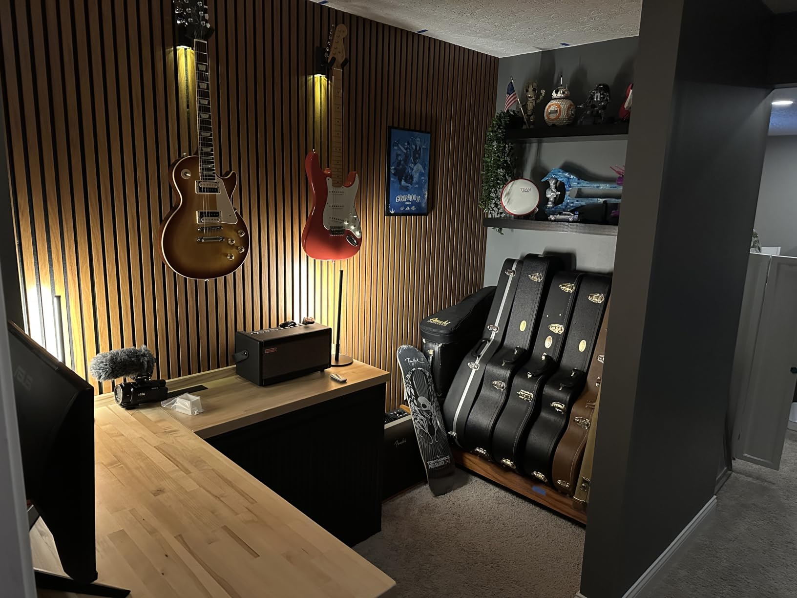 MuzicLight LED Guitar Wall Mount Hanger, 5 Color Lighted Guitar Display for Bedroom, Practice Room & Home Studio, Secure Guitar Wall Holder with Foam Cradle, Hidden Hardware, Holds 35 lbs customer photo 2