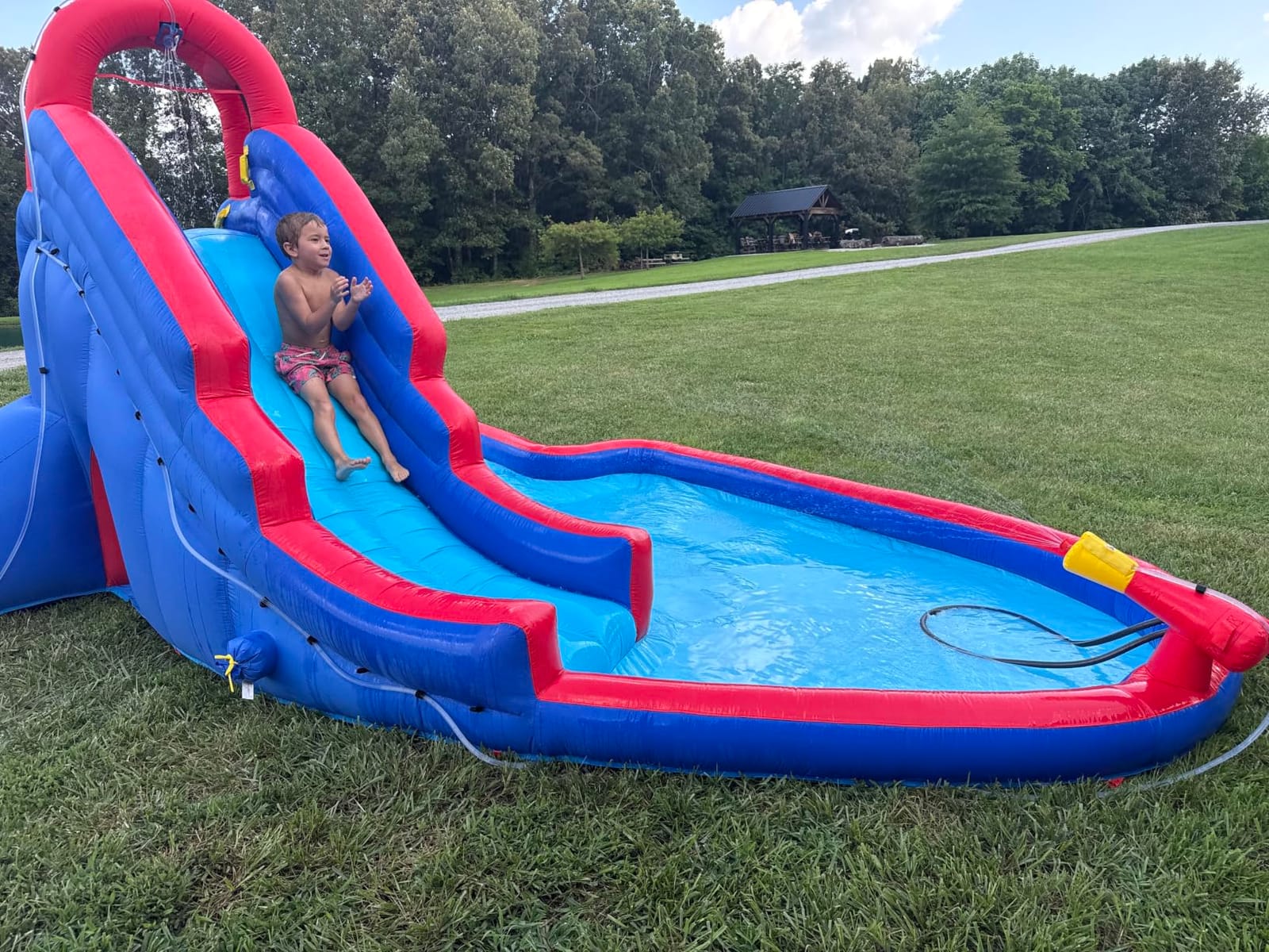 Sunny & Fun Deluxe Inflatable Water Slide Park & Splash Pool with Tunnel - Heavy-Duty for Outdoor Fun - Climbing Wall - Easy to Set Up & Inflate with Included Air Pump & Carrying Case customer photo 2