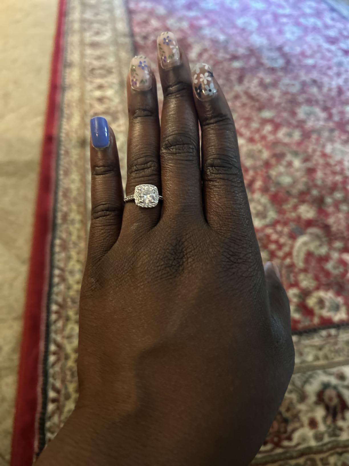 MDFUN 18K White Gold Plated Halo CZ Engagement Wedding Rings for Women | Cushion Cut Cubic Zirconia Bridal Rings, Stackable Promise Rings for Her customer photo 1