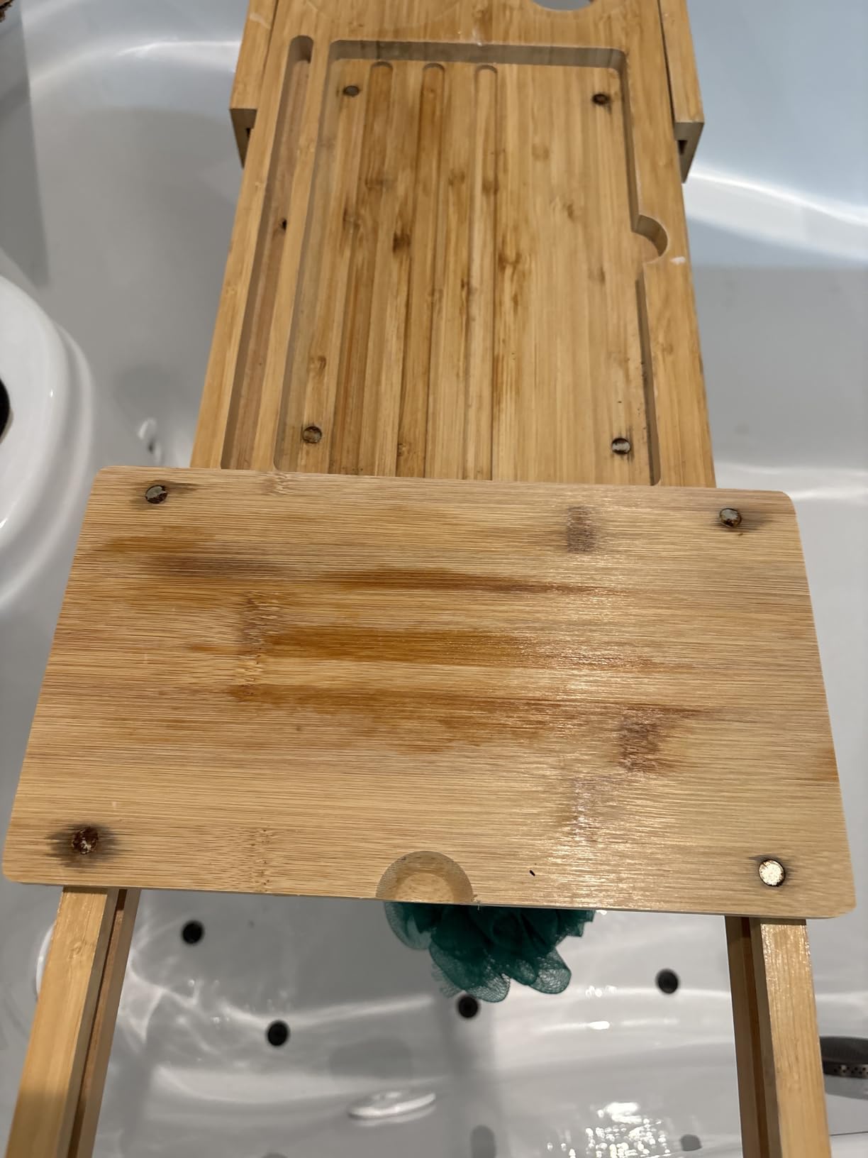 Utoplike Bamboo Bathtub Caddy Tray Bath Tray for Tub, Adjustable Bathroom Bathtub Organizer with Book Tablet Wine Glass Cup Towel Holder (24.5