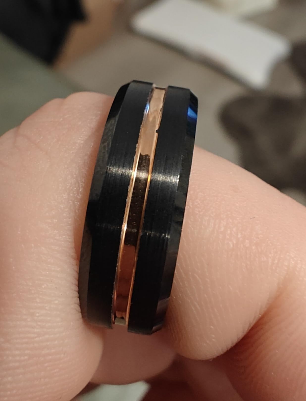 Greenpod Mens Tungsten Ring Wedding Band 6mm 8mm 10mm Engraved I Love You Thin Blue/Black Centre Groove Comfort Fit Size 6-17 customer photo 1