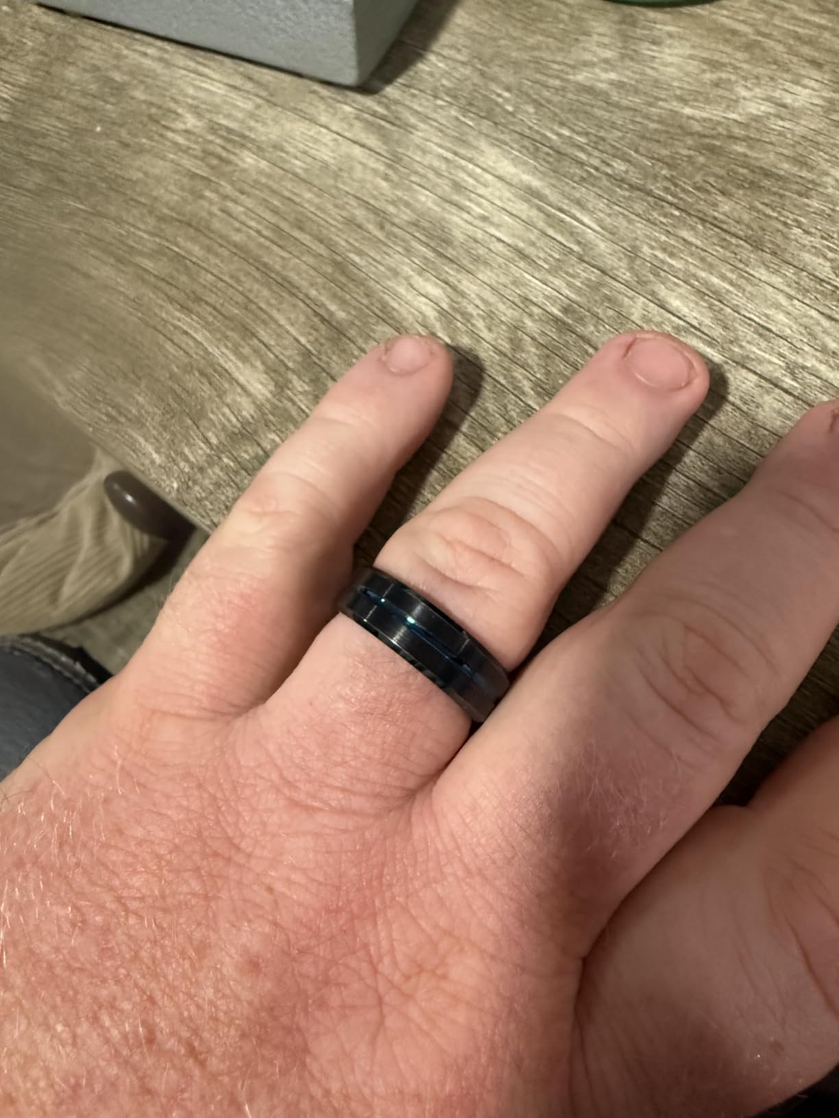 Greenpod Mens Tungsten Ring Wedding Band 6mm 8mm 10mm Engraved I Love You Thin Blue/Black Centre Groove Comfort Fit Size 6-17 customer photo 2