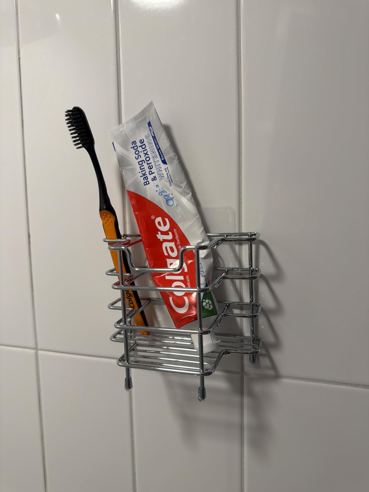 Linkidea Self Adhesive Toothbrush Holder for Shower, Stainless Steel Toothpaste Organizer, 3 Slots Wall Mount/Countertop Stand customer photo 2