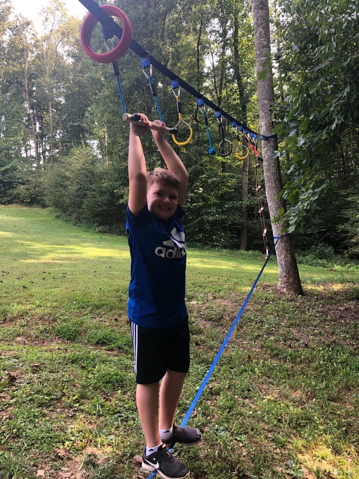 Ninja Warrior Obstacle Course for Kids, 2x56ft Slackline Kit with 8 Ninja Accessories+Fast-Setup Buckles- Monkey Bar, Rope Ladder, Gymnastic Ring, Arm Trainer and Monkey Fist, Supports 880 lbs customer photo 2