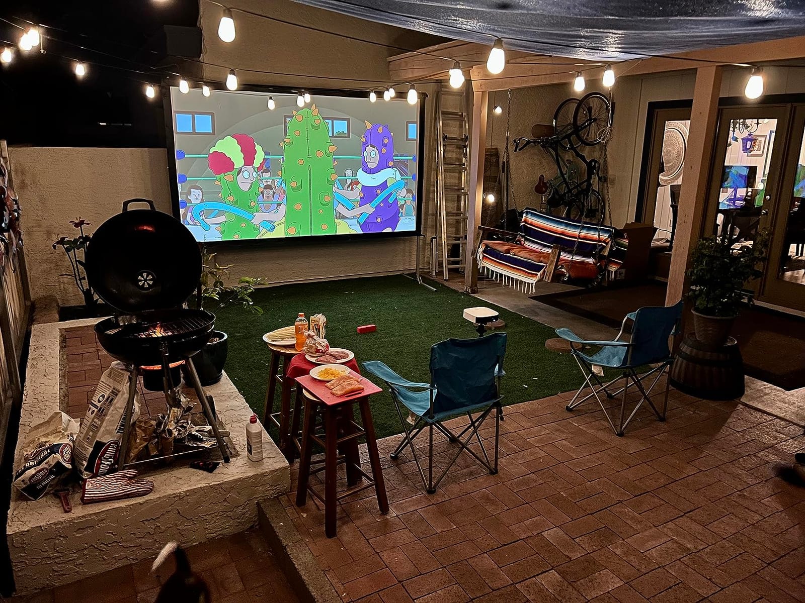 Projector Screen 120 inch, Outdoor Projector Screen with 3-Layers PVC | Polyester-Free Anti-Light 4K HD Screen, Sturdy Aluminum Frame, Easy Setup, Perfect for Poolside, Backyard, and Party Nights customer photo 1