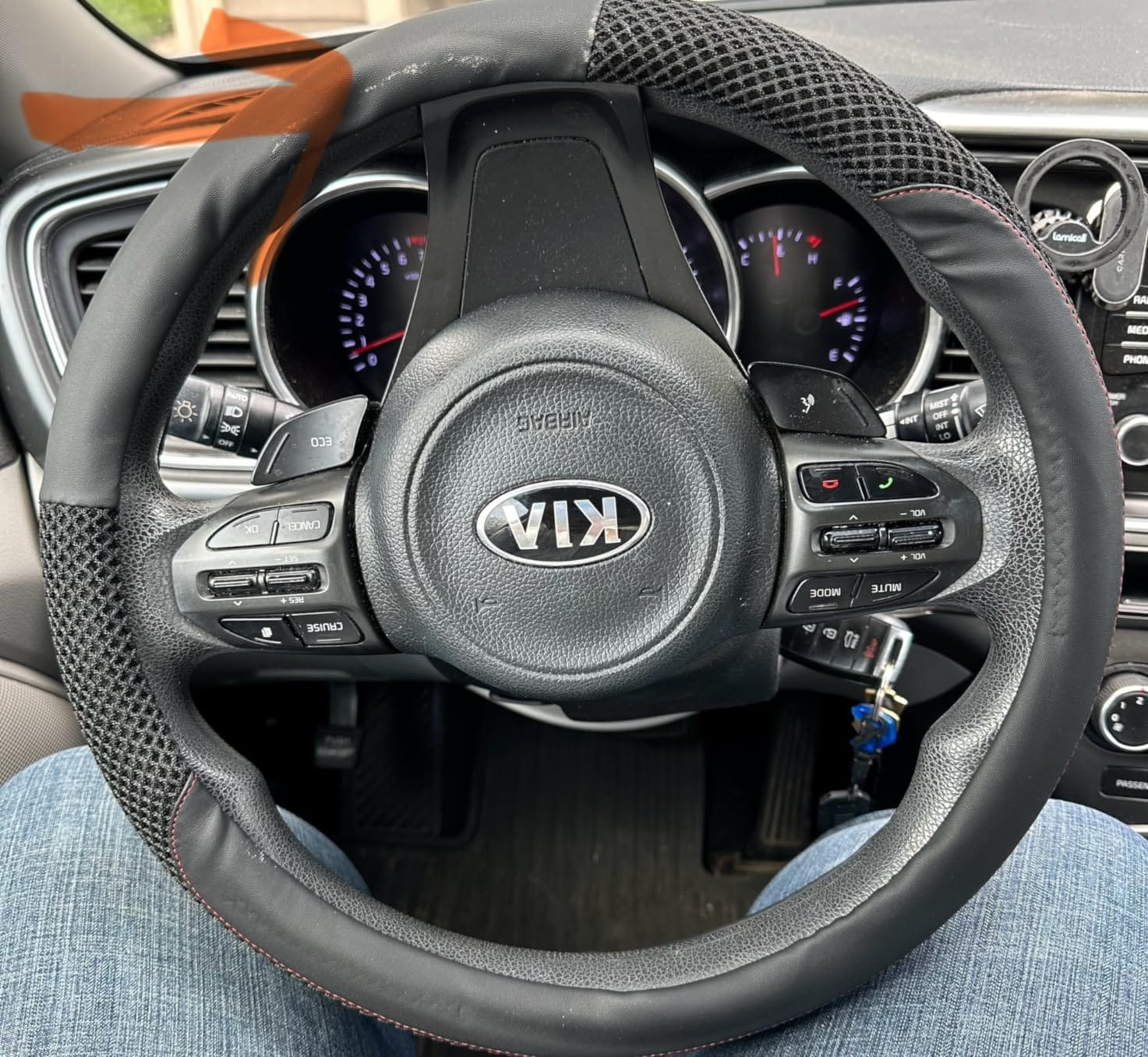 KAFEEK Steering Wheel Cover, Cooling Ice Silk Leather, 15 Inch, Black | Breathable Mesh, Anti-Slip Car Grip, Heat Resistant for Summer, Sweat Proof Comfort customer photo 1