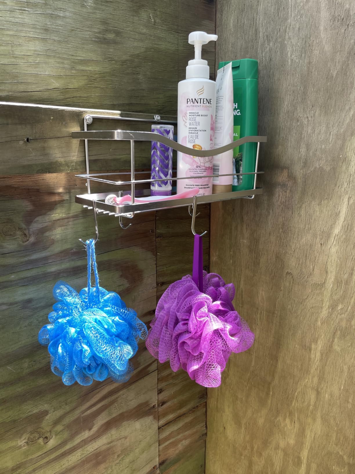 Premium Shower Caddy - Self Adhesive Shower Organizer with 4 Hooks, Rustproof Stainless Steel Shower Rack for Bathroom, Silver customer photo 1