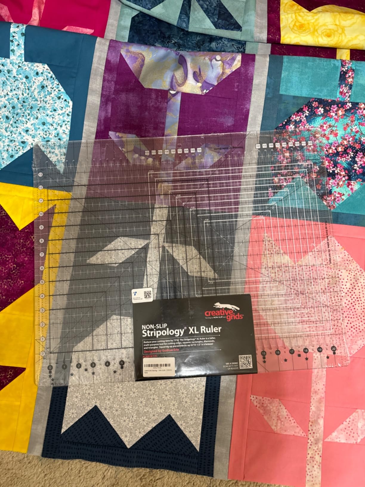 Creative Grids Stripology XL Slotted Quilting Ruler - CGRGE1XL - Made in USA, 17-3/4in x 22in, Non-Slip Grip Extra Large Acrylic Fabric Strip Cutting, Sewing, Crafting, Patchwork Ruler & Template customer photo 2