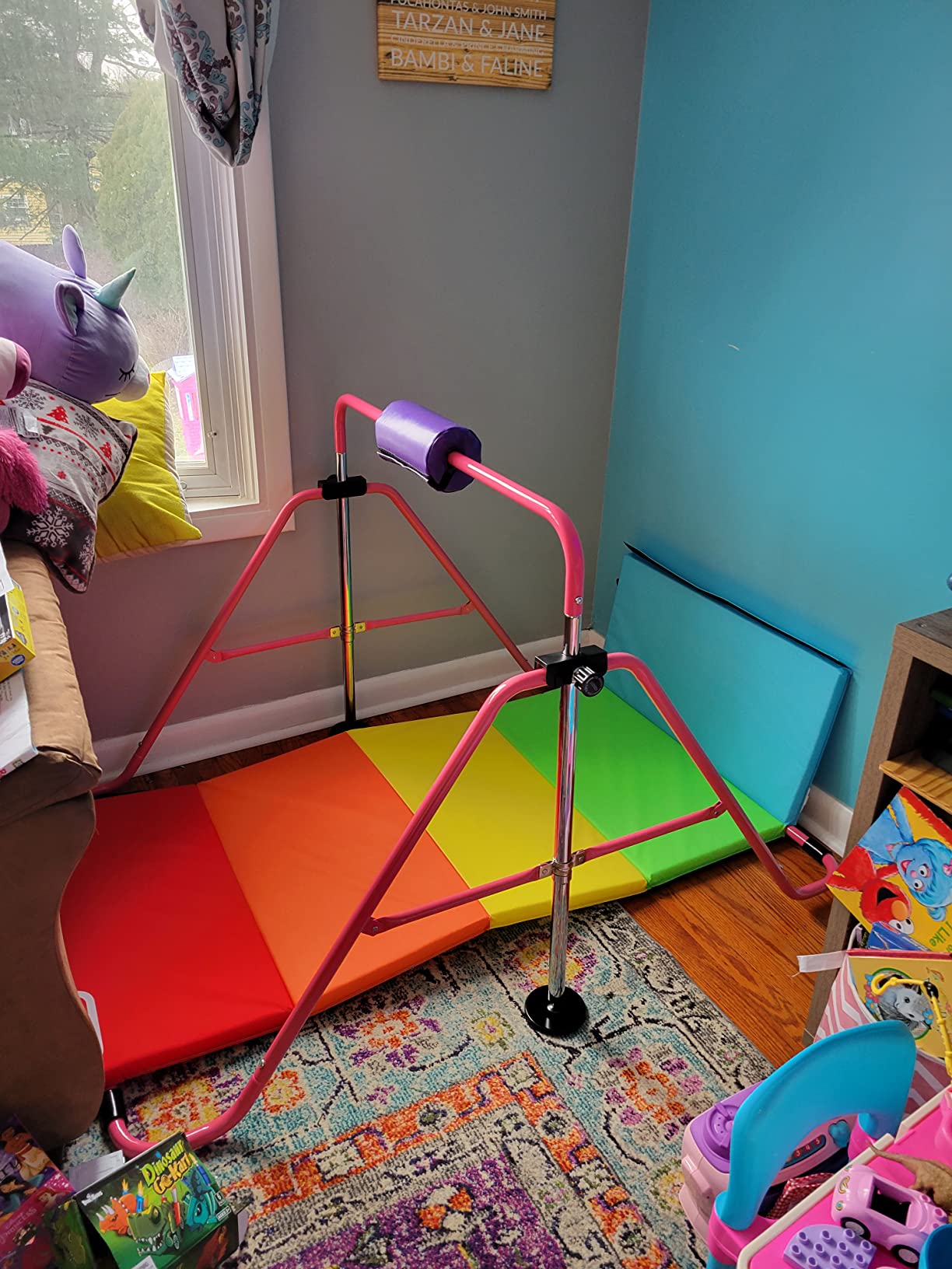 WATBKHE Kids Gymnastics Bar Gymnastic Equipment for Home Adjustable Height Gymnastic Training Bar Gymnastic Stuff for 3-7 Years Old Girls customer photo 2
