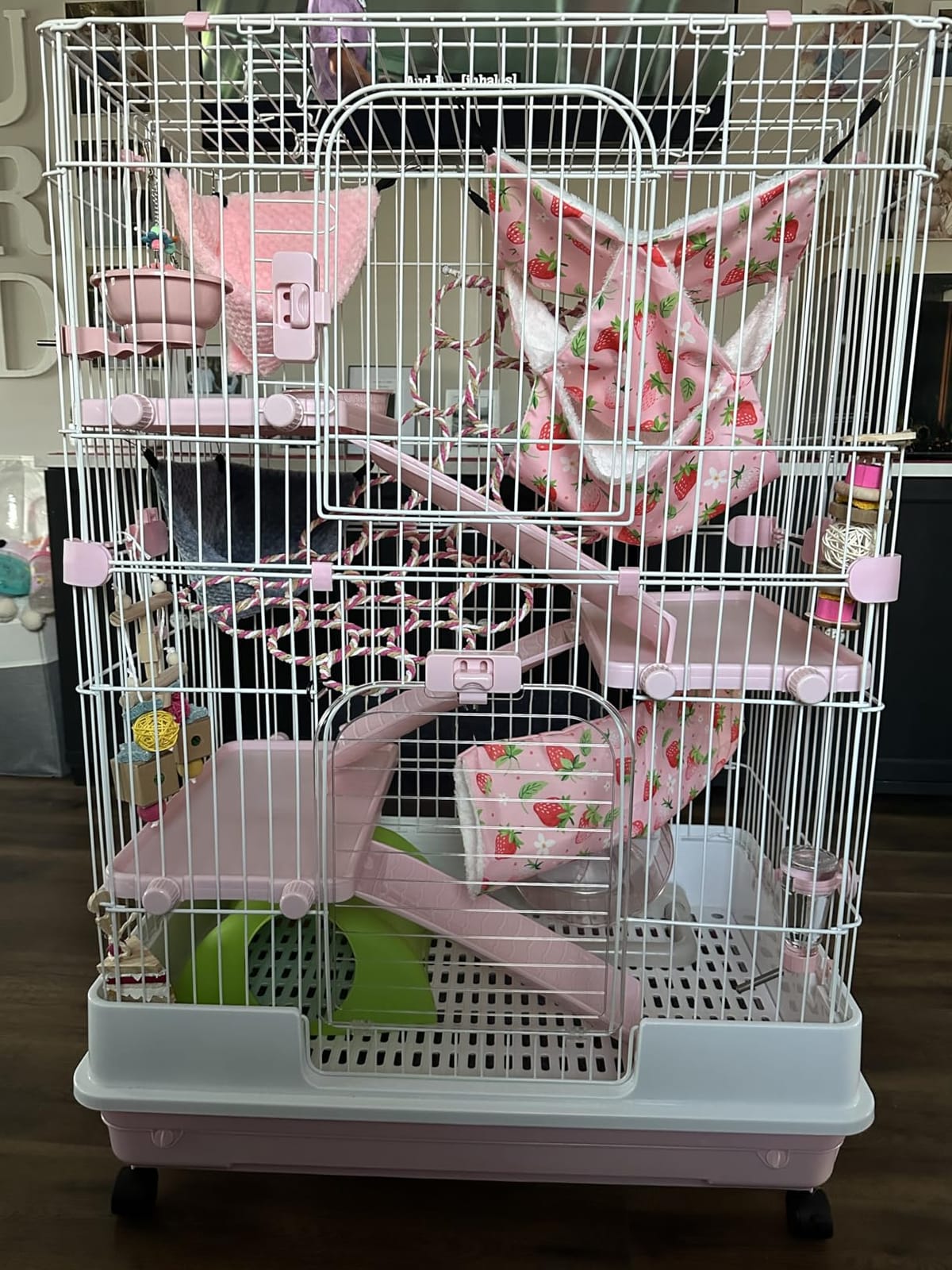 PawHut 6-Level Small Animal Cage Rabbit Hutch with Wheels, Removable Tray, Platform and Ramp for Bunny, Chinchillas, Ferret, Black customer photo 2