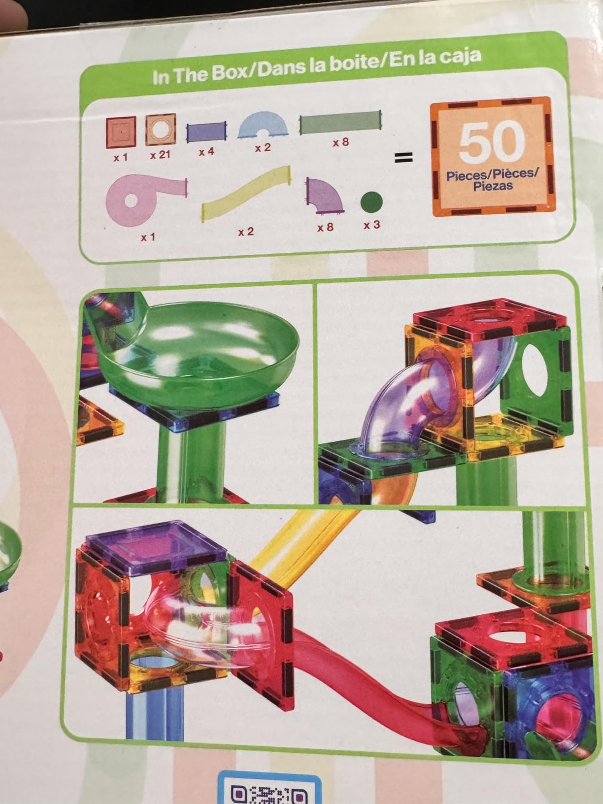 PicassoTiles 100 Piece Marble Run Magnetic Tiles Race Track STEM Ages 3+ | BPA-free ABS plastic, reinforced edges, curved slopes and U-turns, steel balls included, open-ended maze layouts, shared play customer photo 2