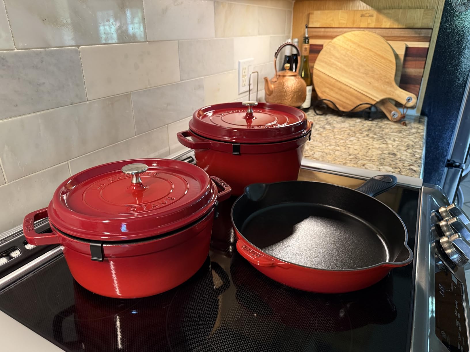 Staub Cast Iron 11-inch Traditional Skillet - Cherry | Retains Heat for a Perfect Sear. Easy Maintenance and Cleaning with Enamel Coating. customer photo 1