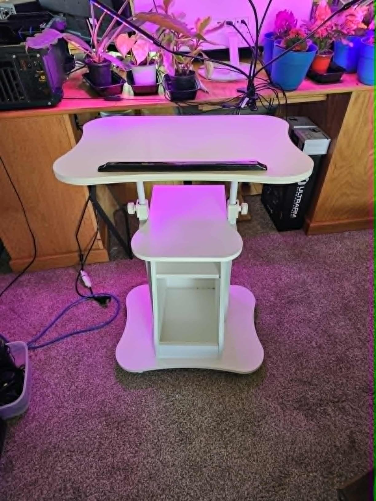 Tangkula Mobile Lectern Podium, Height Adjustable Podium Stand, Standing Sit-to-Stand Desk, Rolling Cart Laptop Desk with Swivel Top Movable Wheels & Storage customer photo 1