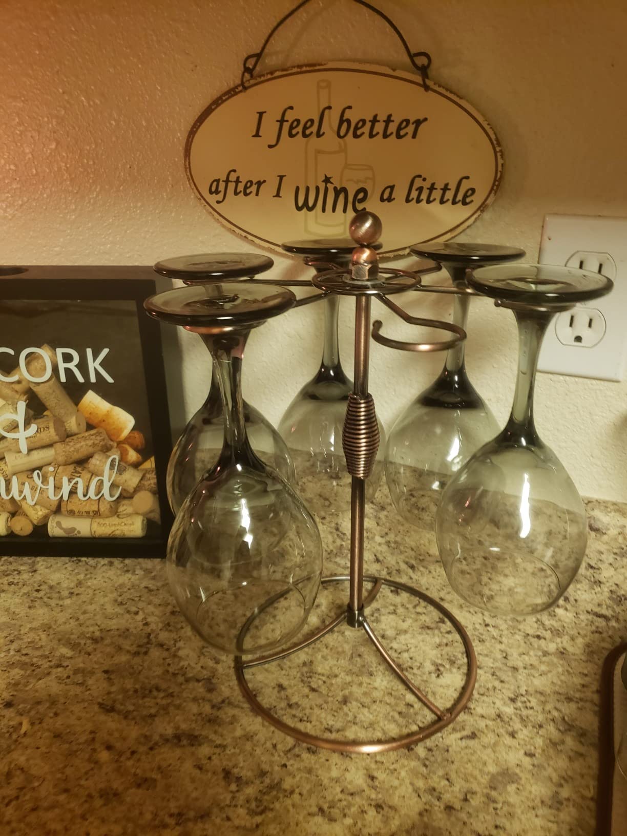 GeLive Bronze Wine Glass Holder Stand, Antiqued Countertop Freestanding Stemware Drying Rack, Artistic Tabletop Glass Display Hanger With 6 Hooks for Home and Bar Storage customer photo 1