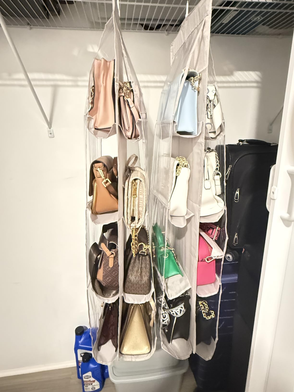 AARAINBOW 1 Pack Hanging Handbag Purse Organizer, Bags Organizor for Purse 8 Pockets Wardrobe Closet Space Saving Handbag Storage, 44.5L x 13.5W (B-Light Gray) customer photo 1