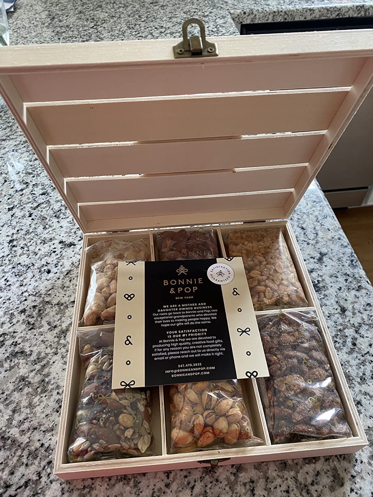 Nut Gift Basket, in Reusable Wooden Crate, Healthy Fathers Day Gift Option, Gourmet Snack Food Box, with Unique Flavors, Great for Feel Better, Sympathy & Birthday- Bonnie & Pop customer photo 1