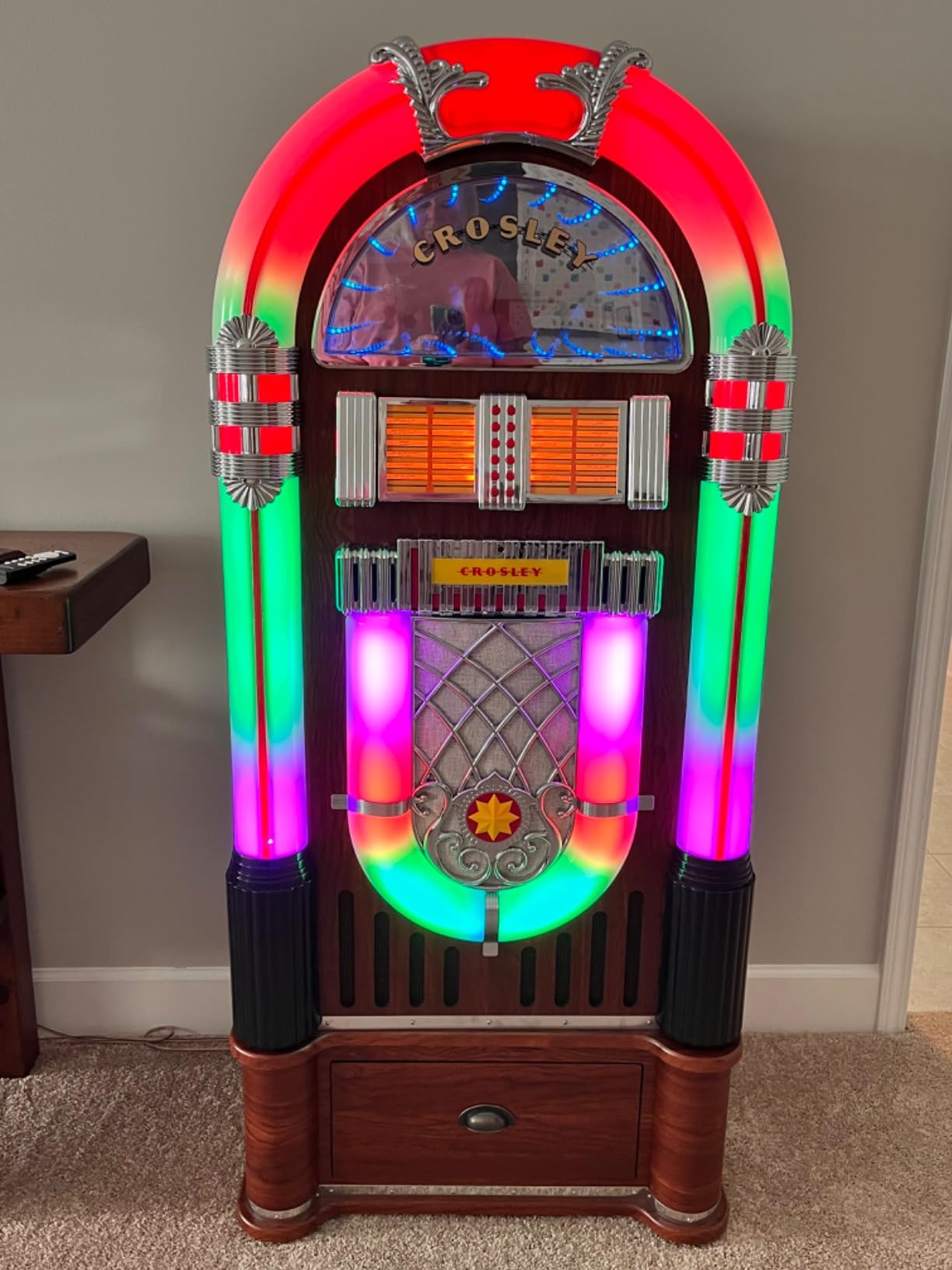 Crosley CR1215A-WA Jukebox, Includes AM/FM Radio & Bluetooth Receiver & CD Player with ST15-WA Stand Included - Walnut customer photo 1