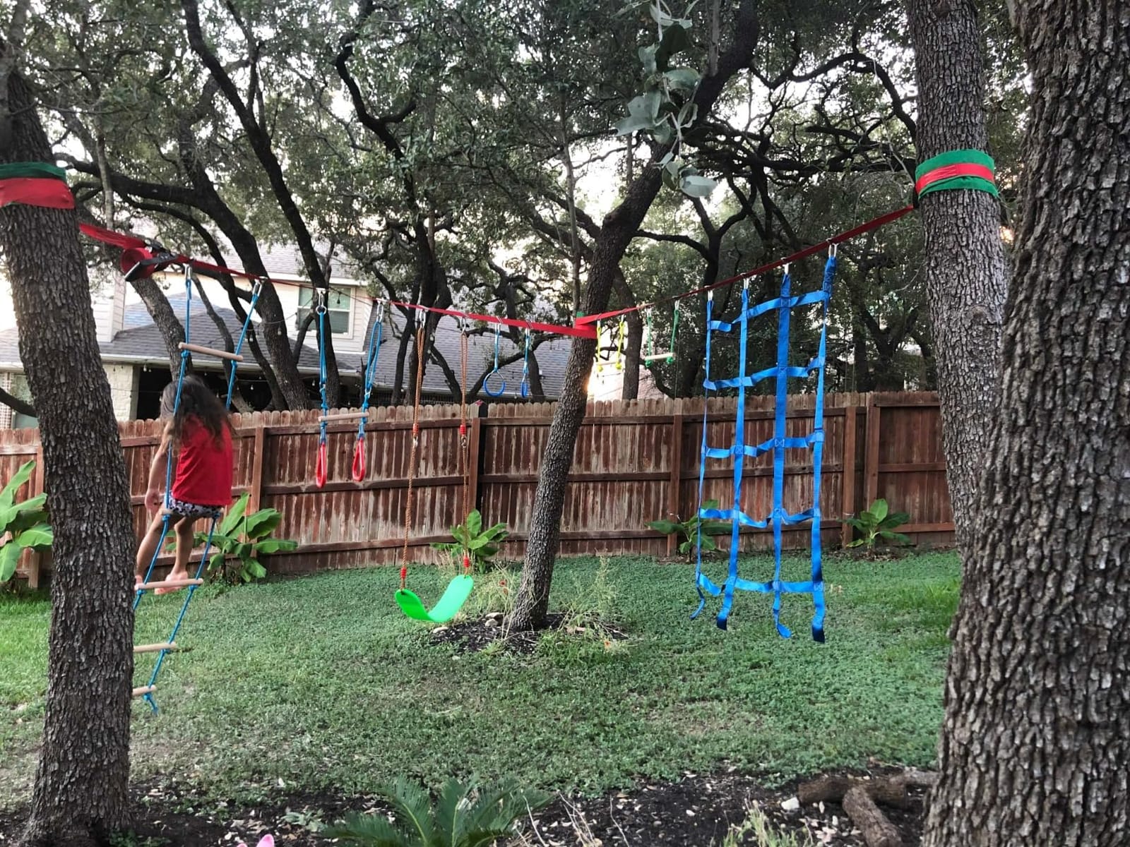 Ninja Warrior Obstacle Course for Kids Backyard - 2x50ft Slackline Kit with 10 Most Complete Accessories for Boys & Girls, Swing, Rope Ladder, Gymnastic Ring, Climbing Net, Arm Trainer and Monkey Fist customer photo 1