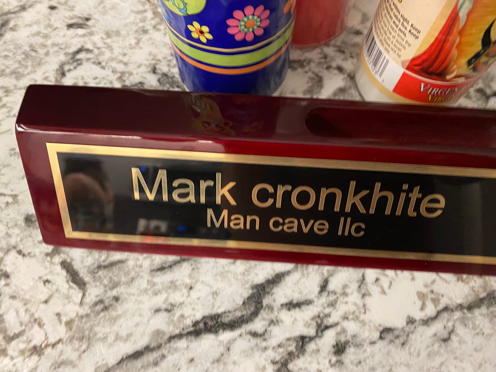 Personalized Business Desk Name Wedge - Office Name Plate for Desk - Rosewood with Card Holder - Free Engraving customer photo 1