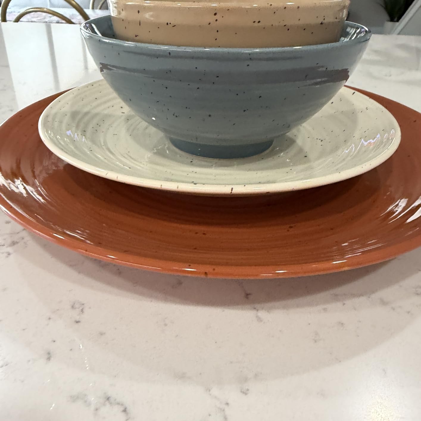 Sango Siterra Painter's Palette 16-Piece Stoneware Dinnerware Set - Service for 4, Ceramic Plates and Bowls Sets, Chip Resistant, Rustic Dishware, Microwave & Dishwasher Safe Kitchen Dishes customer photo 1