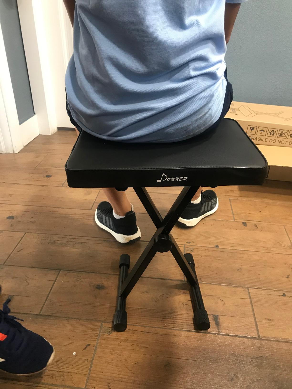 Donner Piano Bench, Adjustable Keyboard Bench Portable Stool Collapsible Chair Foldable Seat X-Style, 2.4 Inch Thickness High-Density Sponge Padded, Non-Skid Design, Black customer photo 2