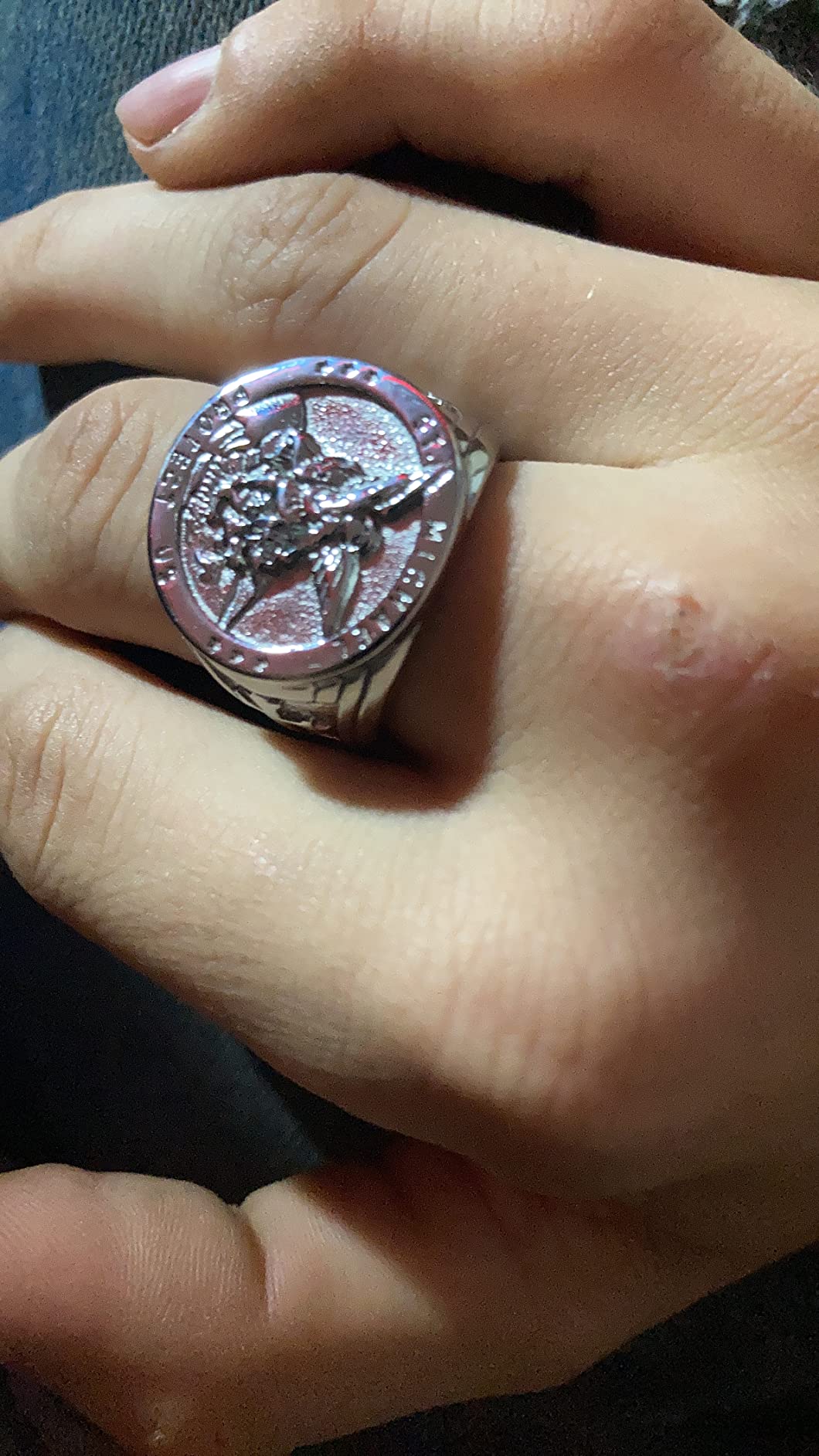 HZMAN St. Michael Archangel Stainless Steel Amulet Ring,Waterproof customer photo 1