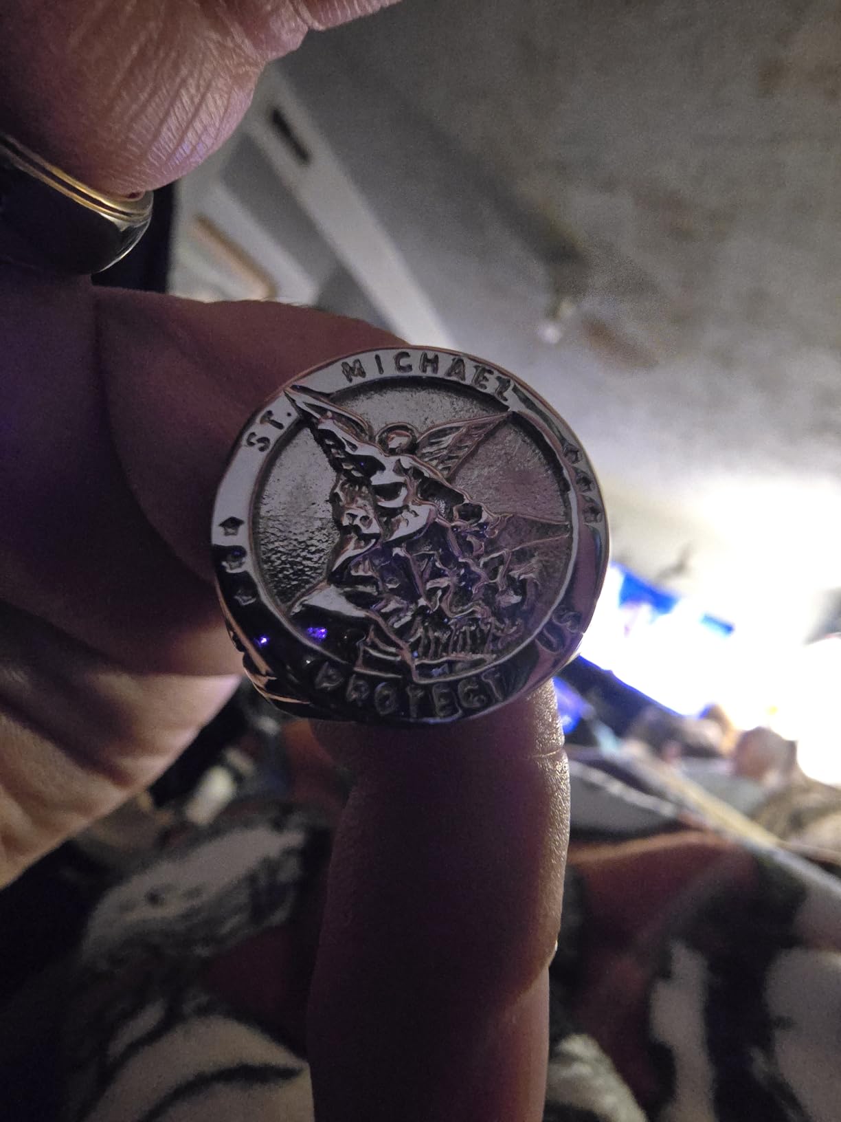 HZMAN St. Michael Archangel Stainless Steel Amulet Ring,Waterproof customer photo 2