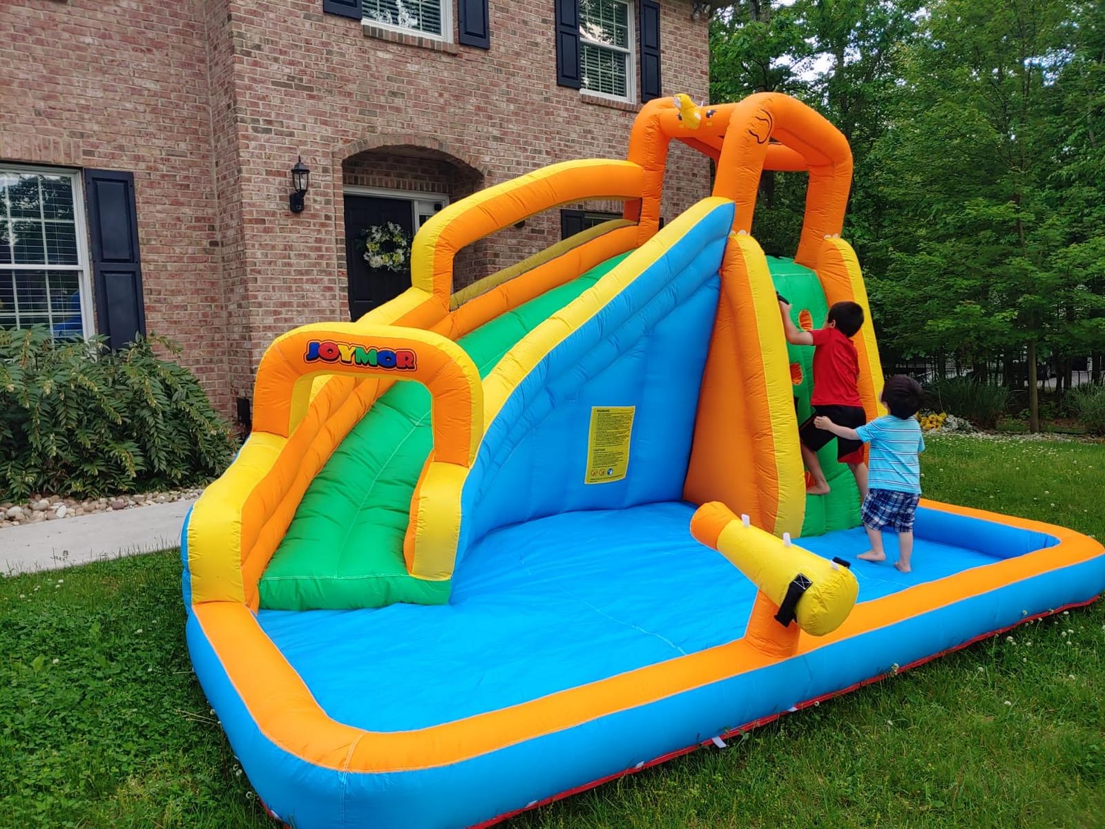 JOYMOR Inflatable Water Slide Park wtih Splash Pool, Climbing Wall, Water Cannon,Blow up Water Slides for Backyard Outdoor Fun Summer Water Plays for Party Birthday Gift (Orange & Yellow) customer photo 2
