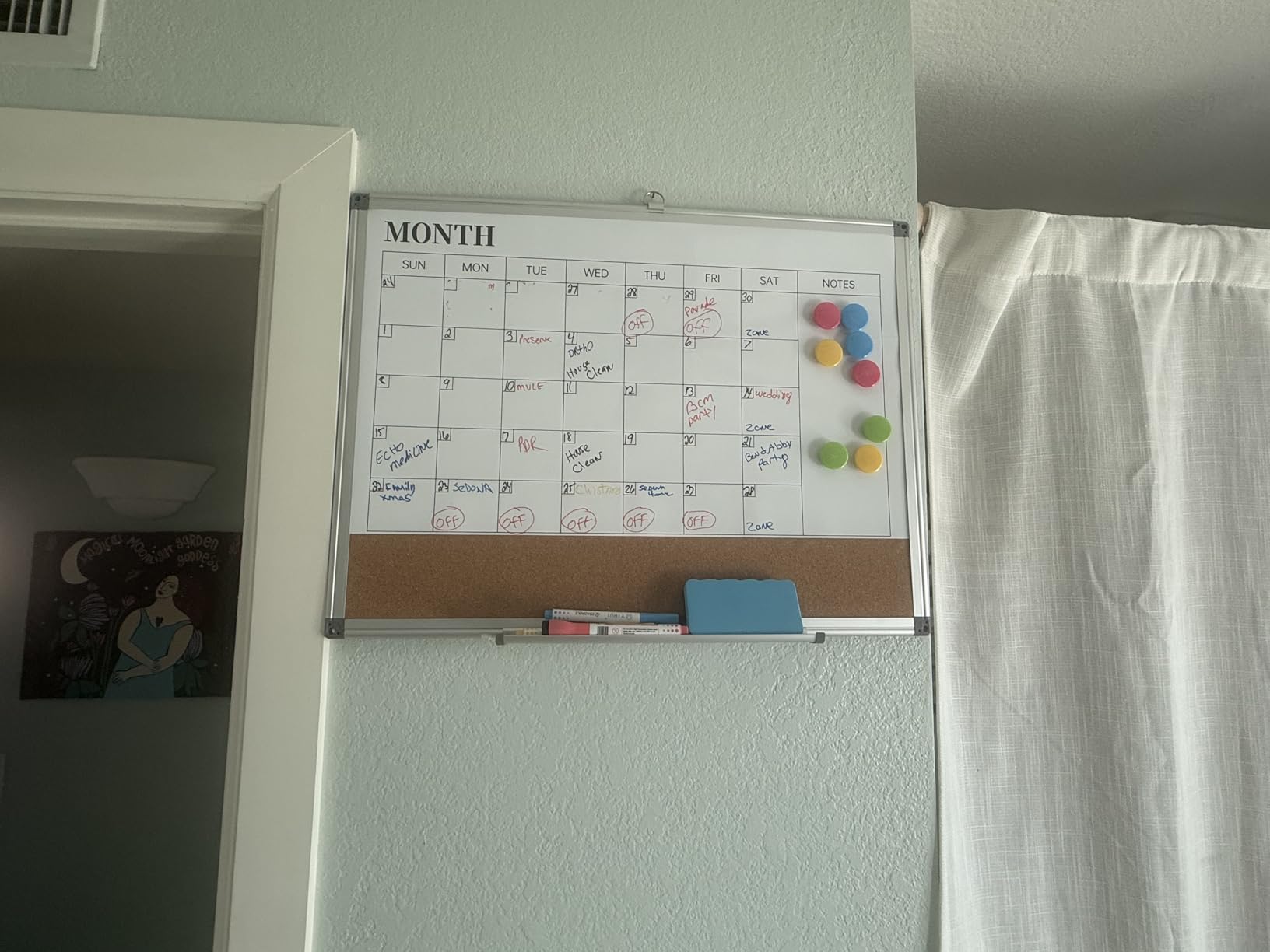 Monthly Dry Erase Calendar Whiteboard with Cork Board, 24