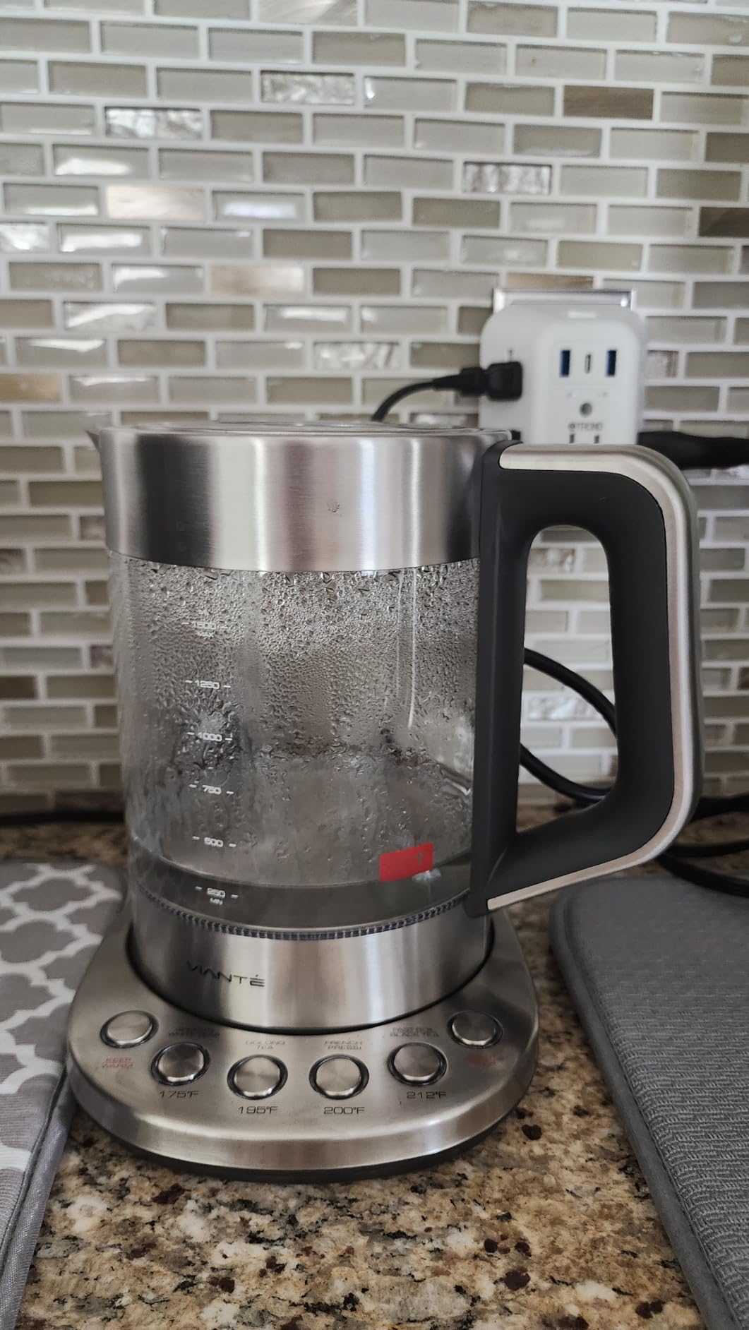 Viante Alba Electric Tea Kettle With Infuser, No Plastic, 1.5L - Borosilicate glass & 304 stainless steel, 4 temp presets, keep-warm, cordless, auto shut-off customer photo 2