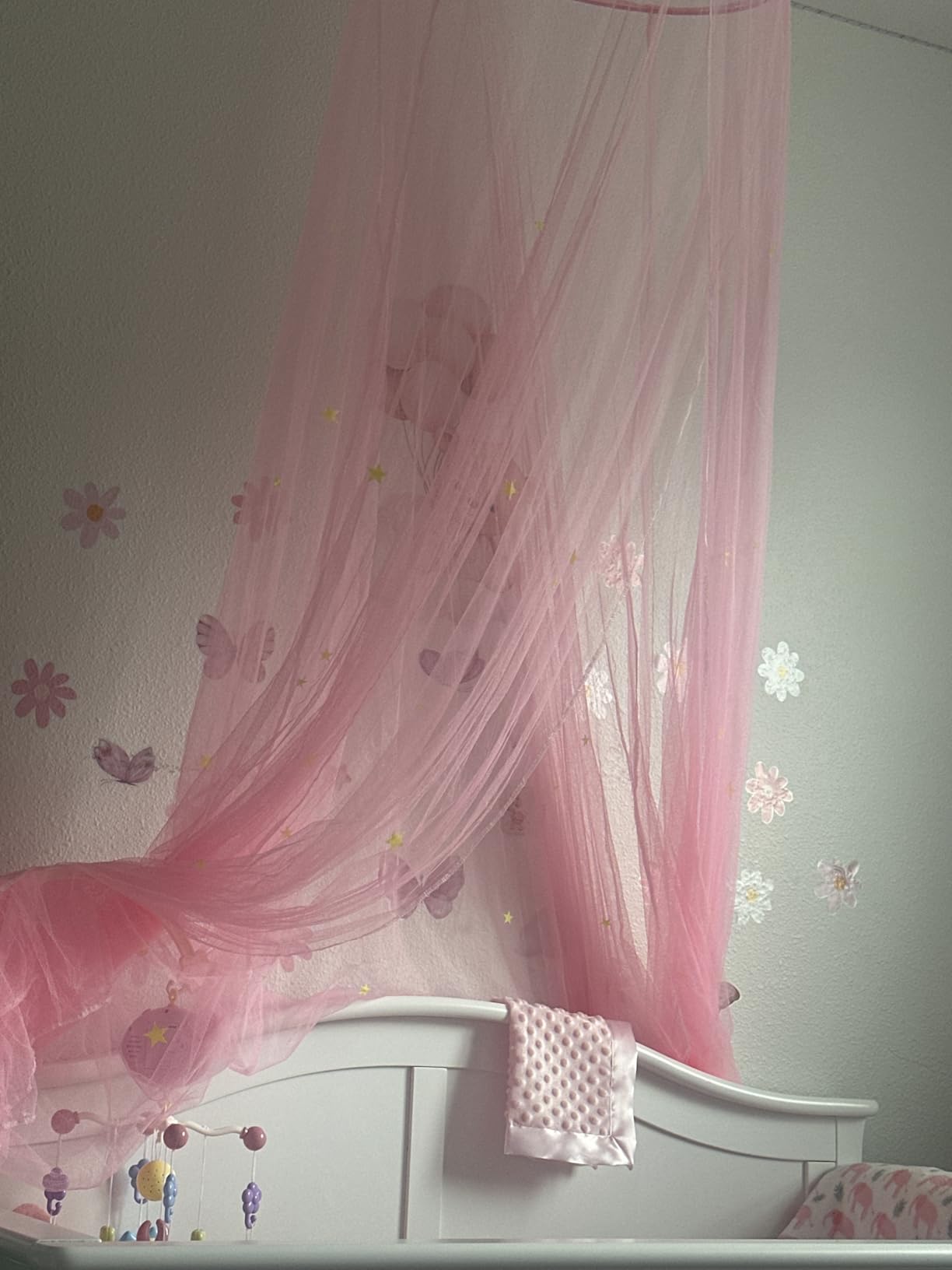 Bollepo Pink Bed Canopy for Girls with Glowing Stars - Premium Canopy Bed | Fits Single, Twin, Full, Queen Size Kids Bed, Princess Netting Room Decor, Ceiling Tent to Cover Toddler, Canopy for Bed customer photo 1