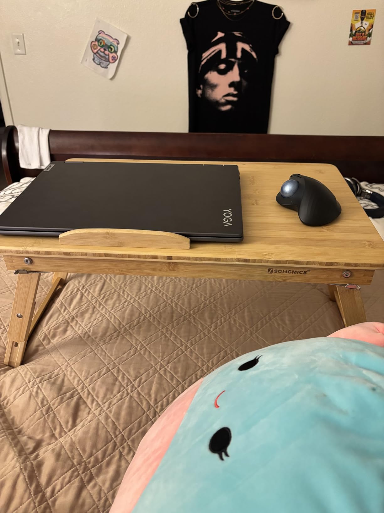 SONGMICS Bed Laptop Desk, Folding Bed Table Adjustable Angle and Height | Bed Tray for Laptop up to 15.6 Inches, Portable for Working Reading Writing Breakfast, Drawer, Rustic Brown ULLD105B01 customer photo 1
