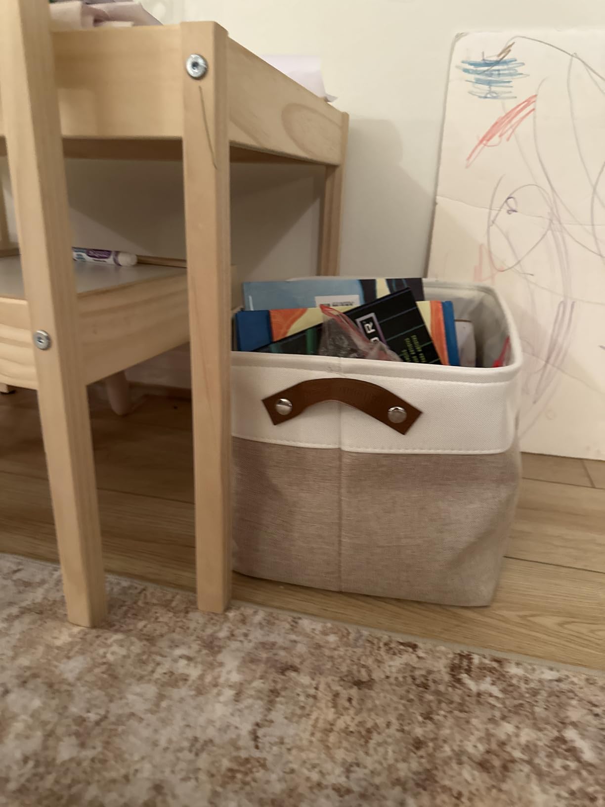 DECOMOMO Storage Bins, Large Fabric Storage Baskets for Shelves 3 Pack | 15 x 11 x 9.5 inches Decorative Linen Closet Organizers with Handles(Beige and White) customer photo 1