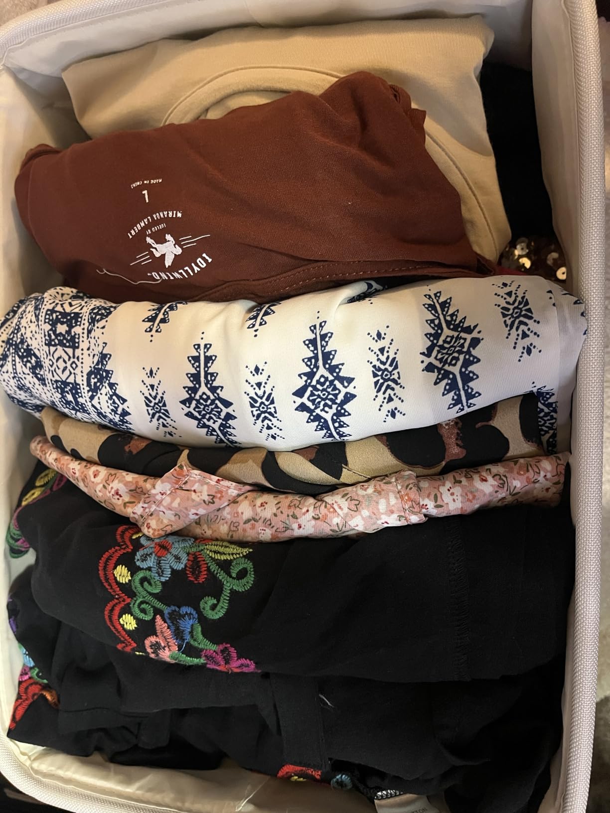 DECOMOMO Storage Bins, Large Fabric Storage Baskets for Shelves 3 Pack | 15 x 11 x 9.5 inches Decorative Linen Closet Organizers with Handles(Beige and White) customer photo 2