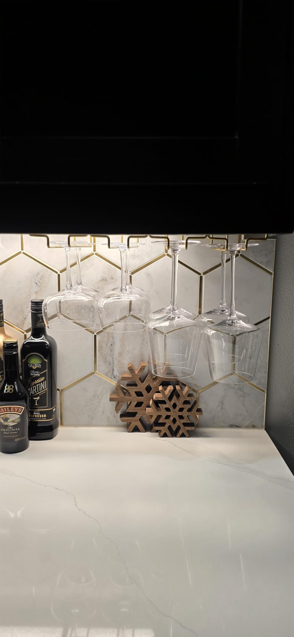Nuovoware Wine Glass Rack, 3 Rows, Gold | Under Cabinet Stemware, Wine Glass Hanger Rack Holder, for Bar Kitchen Cabinet customer photo 1