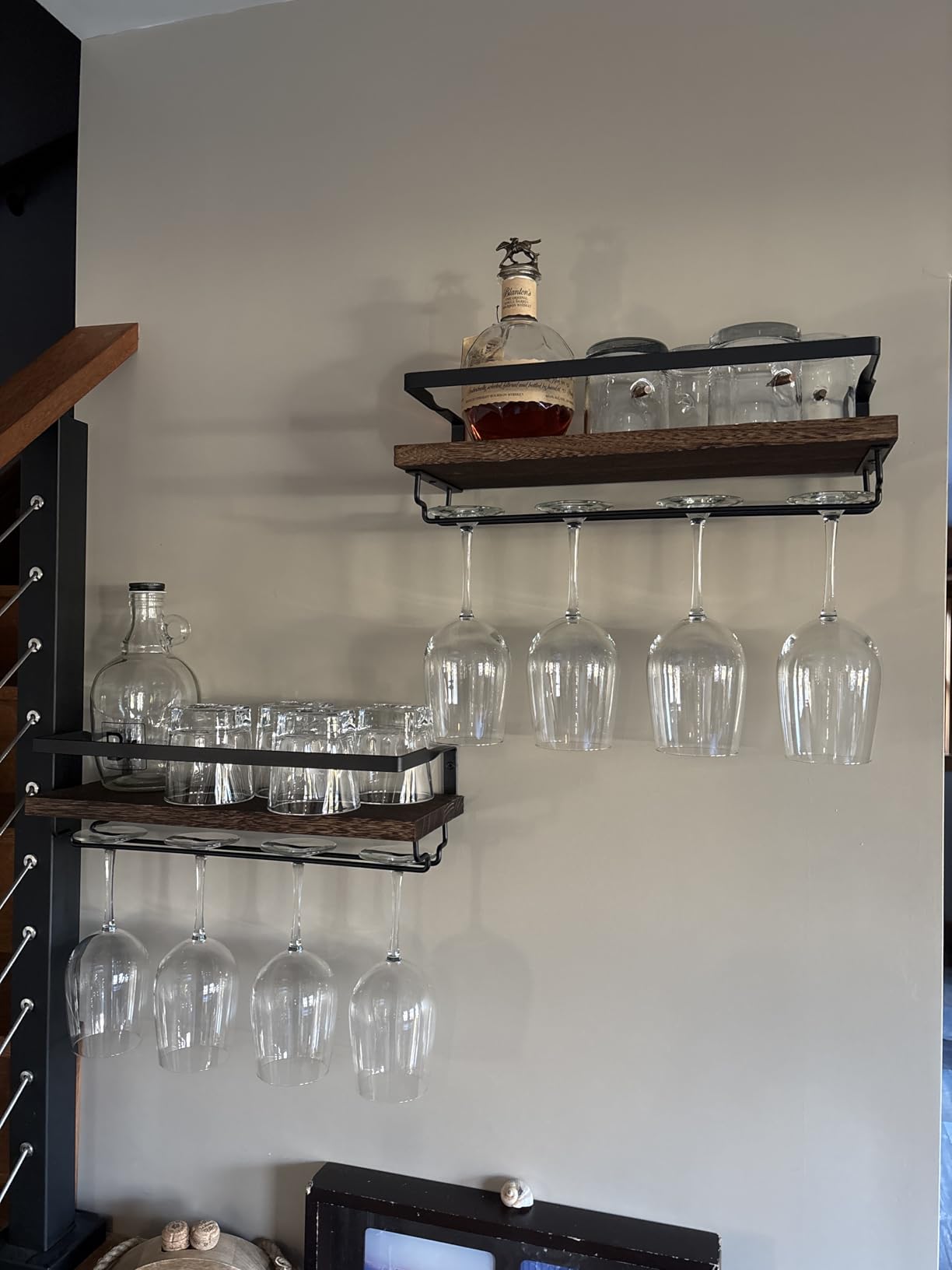 Mkono Wall Mounted Wine Rack Set of 2 Wood Rustic Wine Bottle Glass Floating Shelves with Stemware Hanger Modern Plants Photos Wine Display Storage Holder for Kitchen Dining Room Bar, 17 Inch customer photo 1