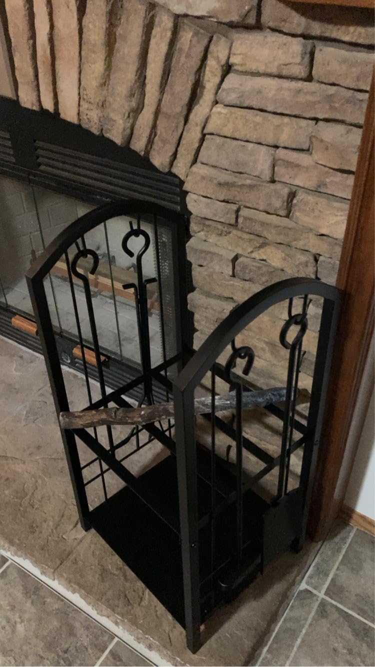 Fire Beauty Wrought Iron Firewood Log Rack with 4 Pcs Fireplace Tools Black customer photo 2