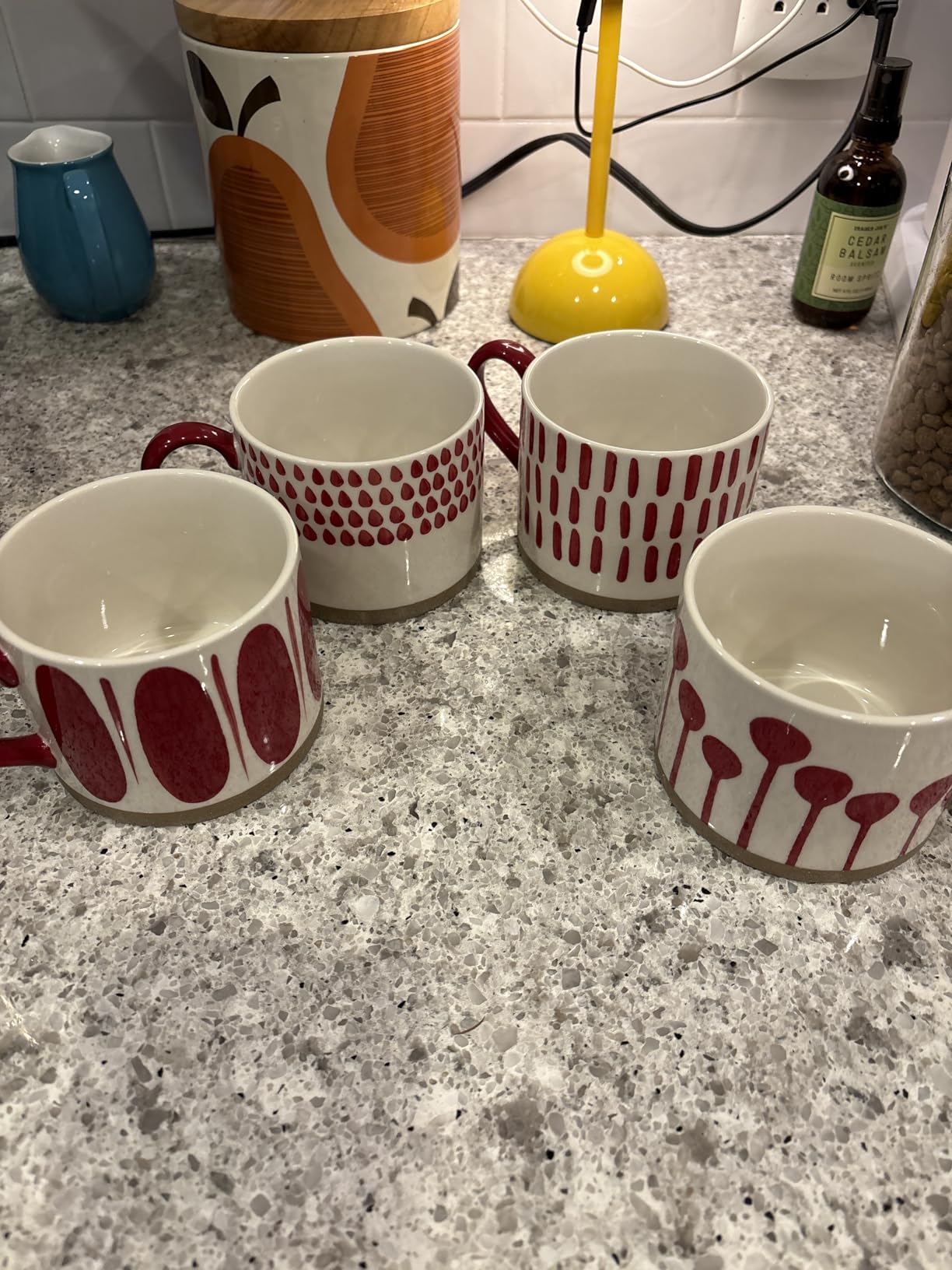 Koja Colorful Hand Painted Ceramic Mugs, 16 oz, Set of 4, Dishwasher Safe | Also microwave safe. Colorful hand painted set makes a great gift for coffee or tea lovers. customer photo 1