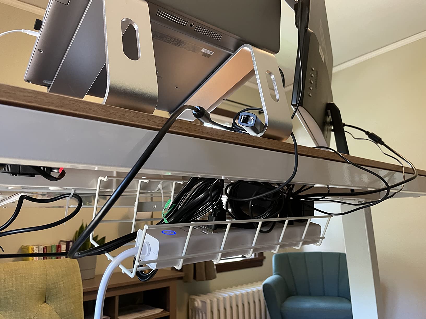Under Desk Cable Management- 2 Pack Cord Organizer. Metal Wire Cable Management Tray for Office, Studio and Home. Super Sturdy Under Table Cable Management - Black Cable Organizer customer photo 1