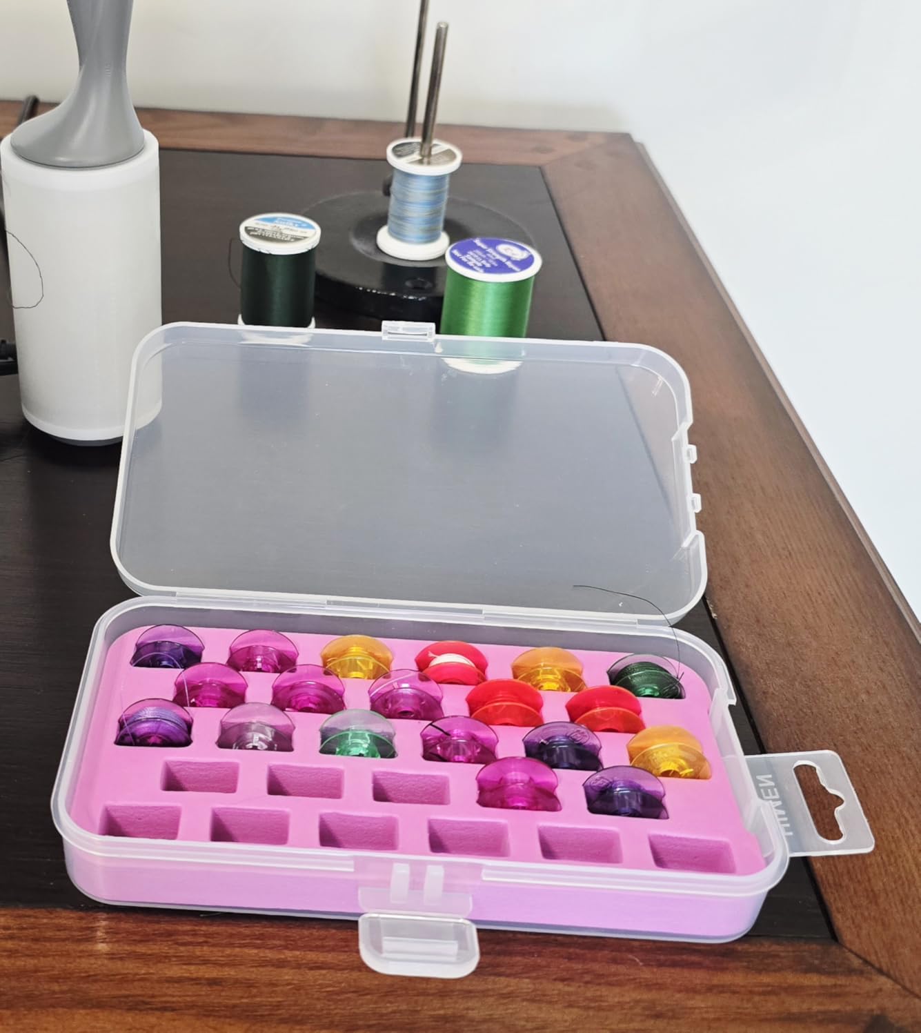 HONEYSEW Set of 2 Bobbin Box Organizers Sewing Machine bobbins Holder Contain 28 bobbins Storage Case customer photo 2