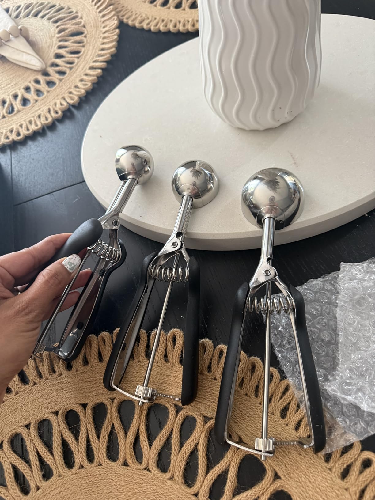 HOMURE H Cookie Scoop Set, Include 1 Tbsp/2 Tbsp/3 Tbsp, Cookie Dough Scoop, Cookie Scoops for Baking Set of 3, 18/8 Stainless Steel, Good Grip, Non-Slip, For Cookies Cupcake Muffin Ice Cream waffle customer photo 1
