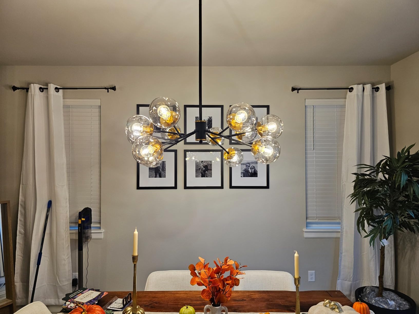 12-Light Glass Chandelier, Large Sputnik Chandeliers for High Ceilings, Rustic Ceiling Lighting Fixture Pendant Light for Kitchen Dining Room Living Room Bedroom Office (Black) customer photo 2