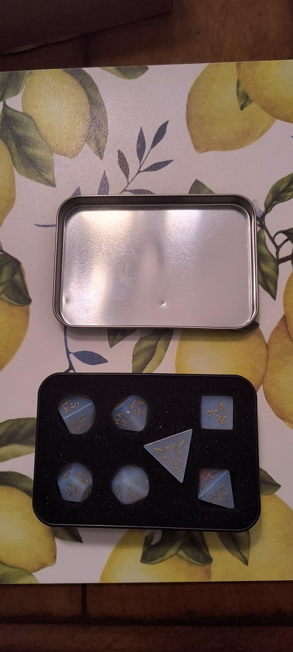 Haxtec Gemstone DND Dice Lapis Lazuli Polyhedral Dice Set for RPG | Natural Gem Stone, Metal Dice Case, Compatible with Dungeons and Dragons, Role Playing Board Games, TTRPG Gifts customer photo 1