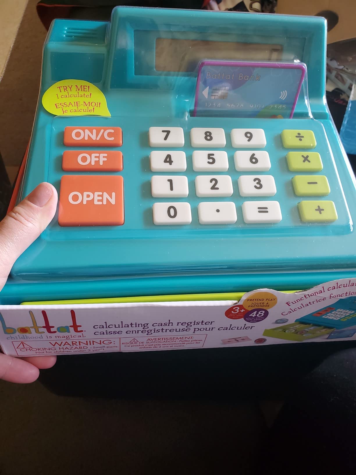 Battat Calculating Cash Register Toy with Play Money, Credit Card, Playset | 48-piece pretend play set with 40 toy bills, 6 coins, 1 credit card, calculator and beeping sound, 3+ Years customer photo 1